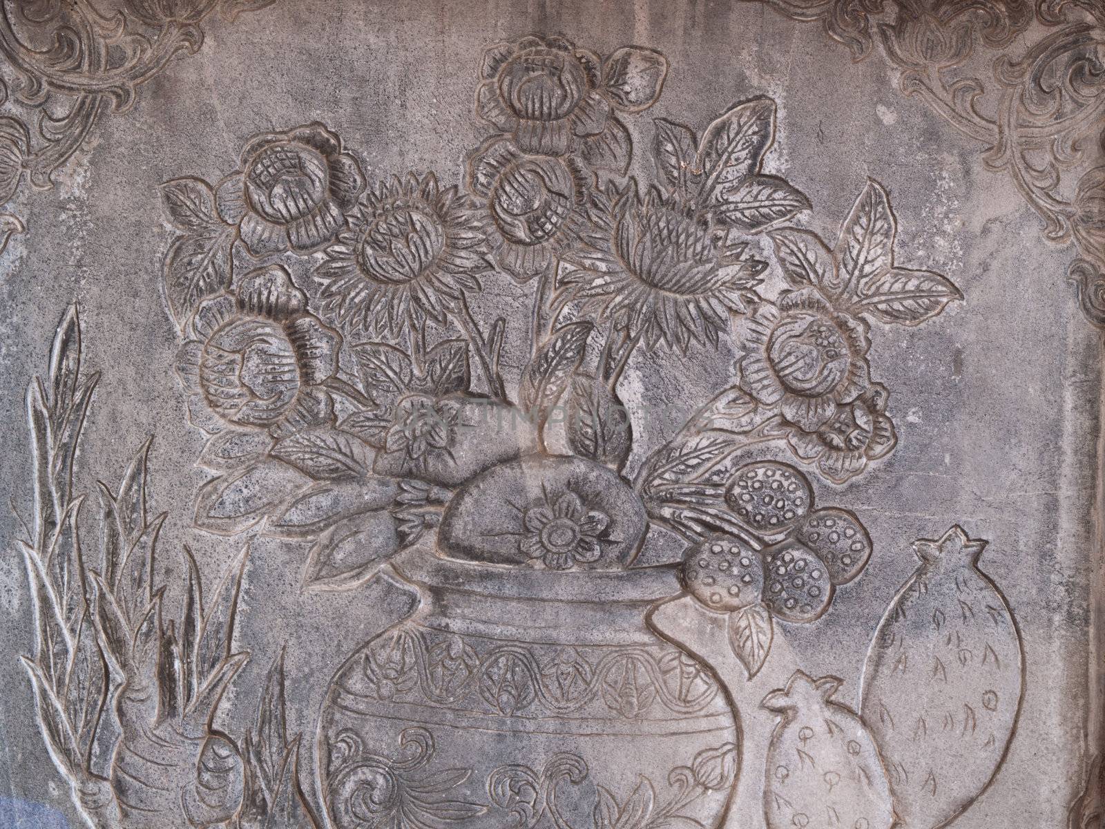 ancient flower engrave on wall