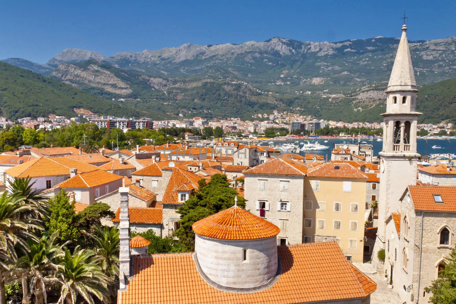 View on Budva old town from the Citadel.