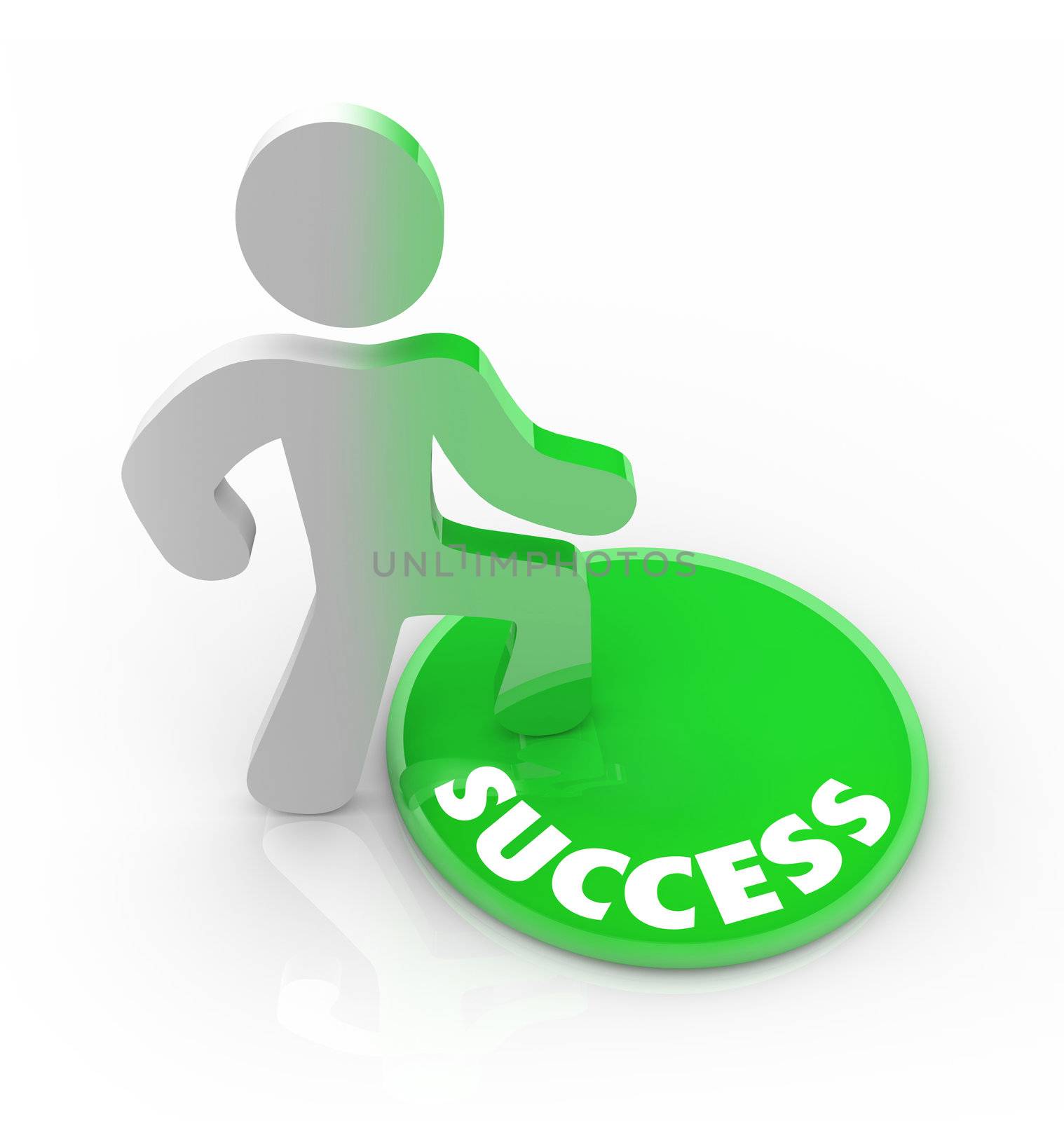 Success Changes a Person - Man Steps on Button by iQoncept