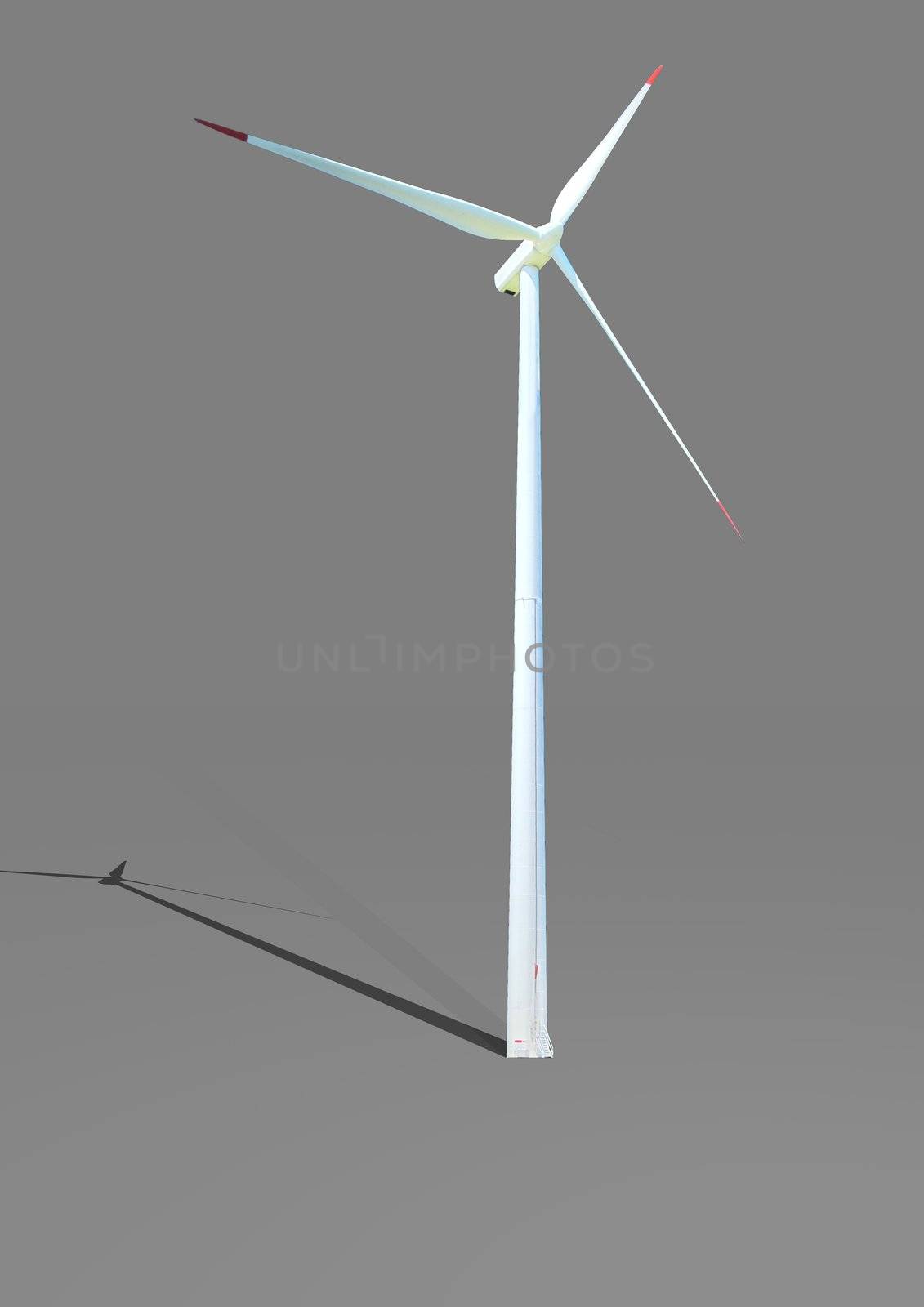 Wind turbine in grey background by Elenaphotos21