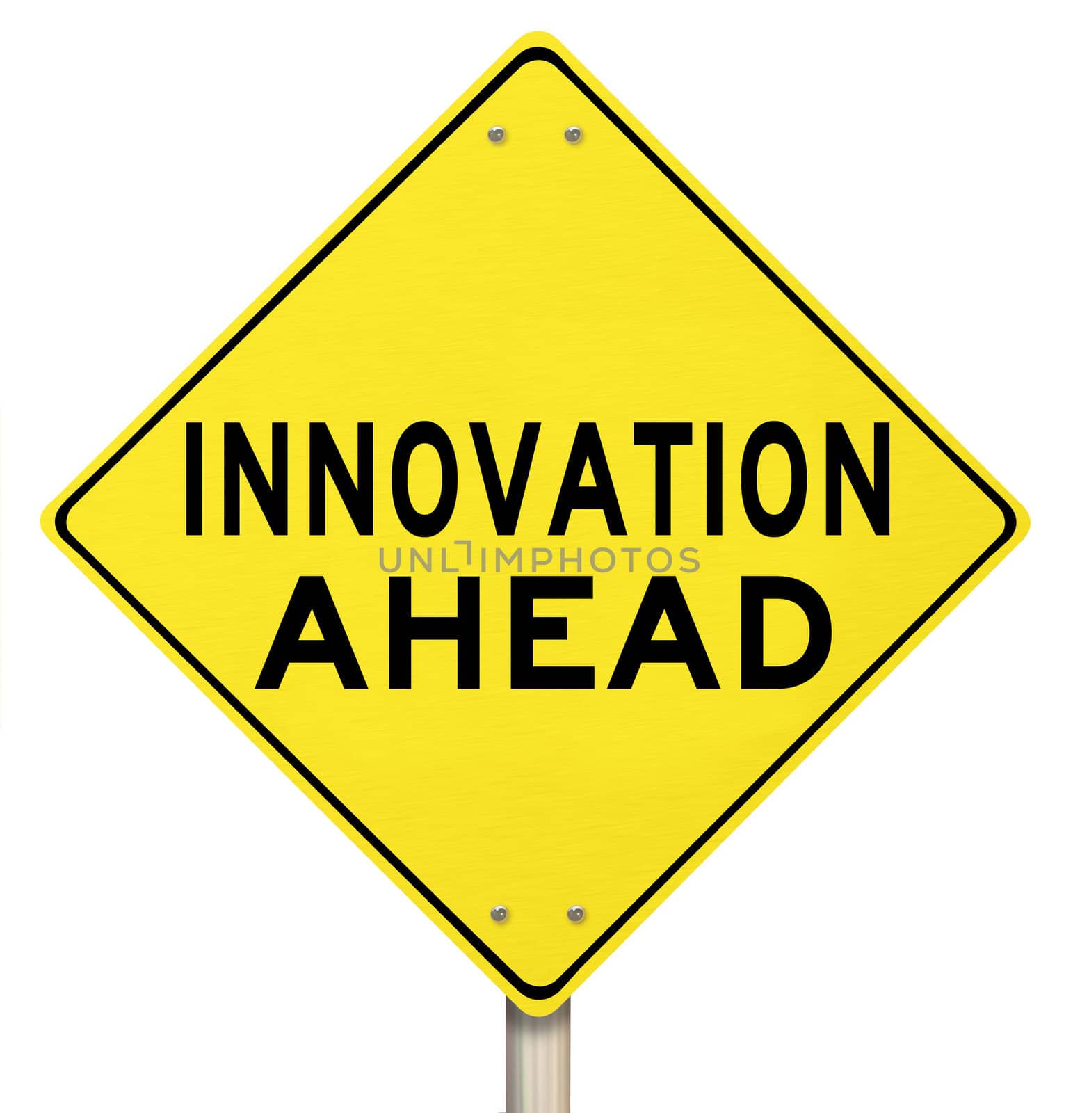 A yellow diamond-shaped road sign informs that Innovation is Ahead, symbolizing growth and change in the future