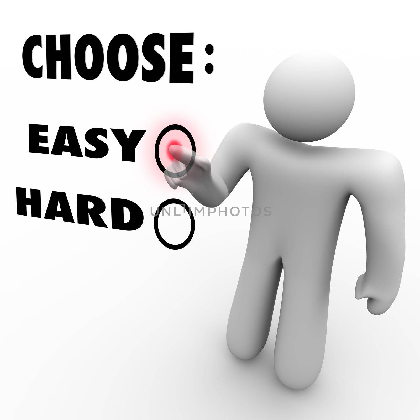 A man presses a button beside the word Easy when asked to choose a difficulty level