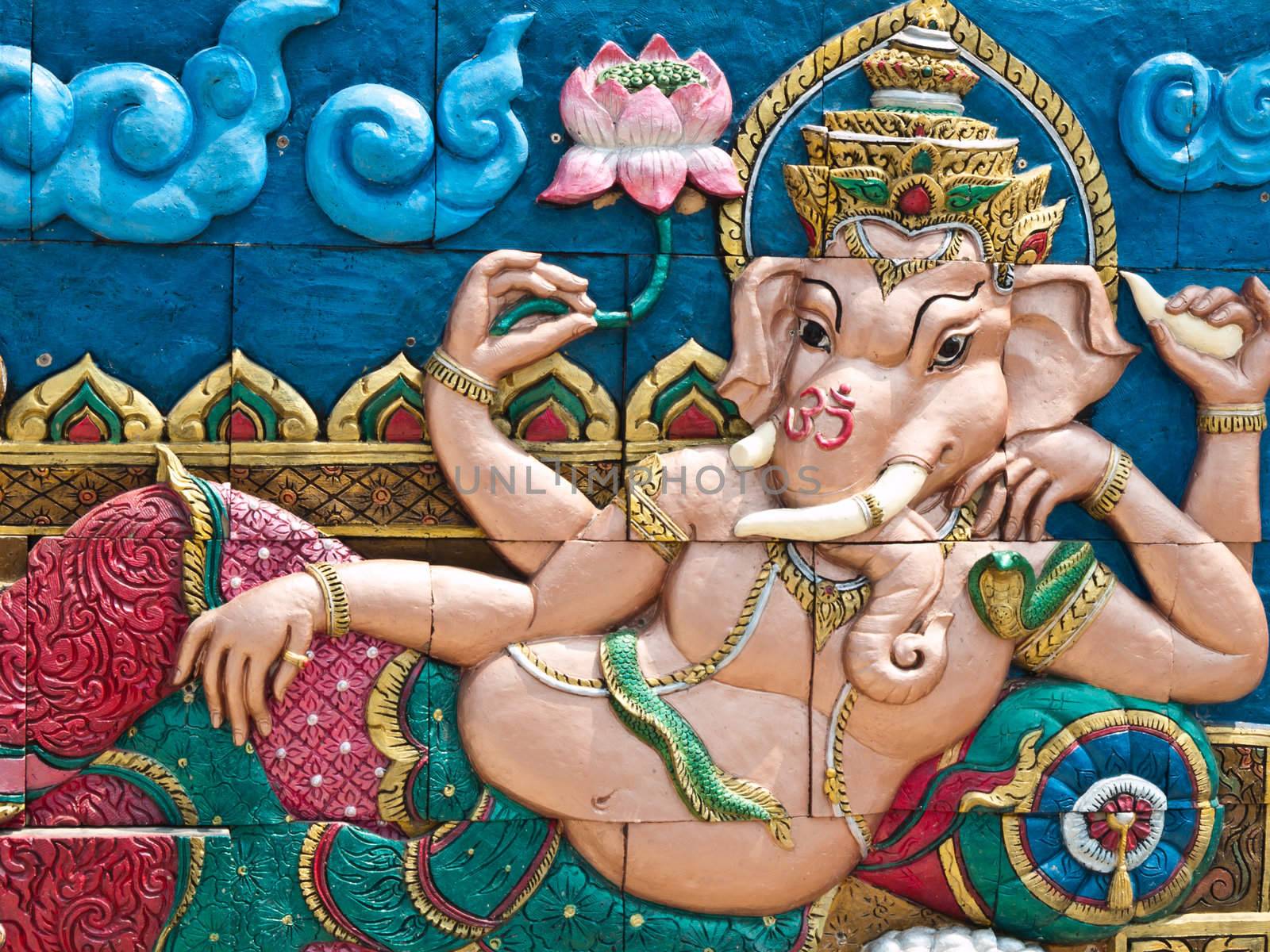 Golden Hindu God Ganesh on wall by FrameAngel