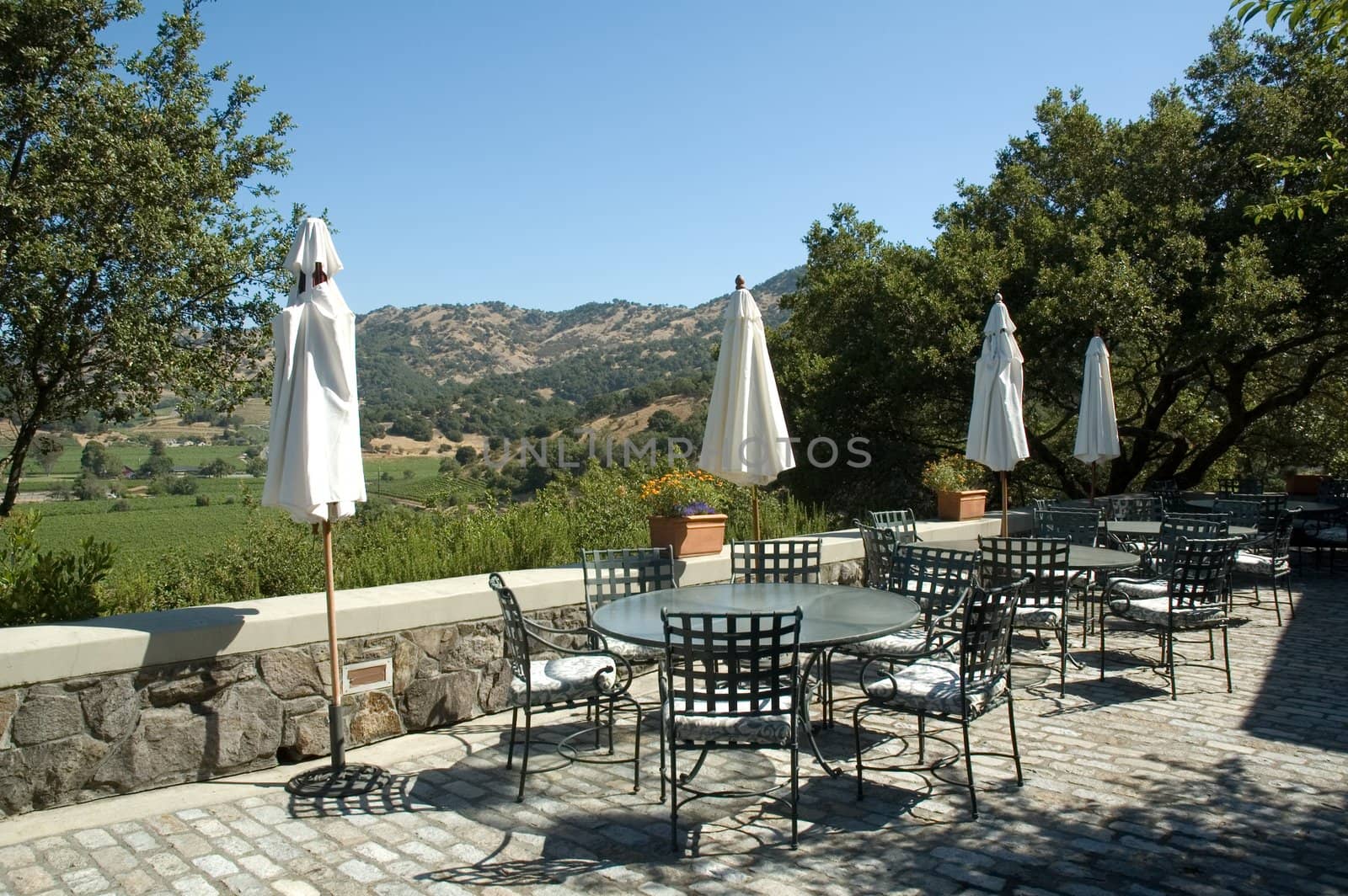 Patio at winery with view of Napa Valley wine district