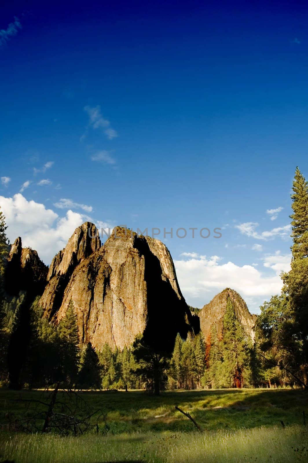 summertime view across Yosemite valley towards the Weat