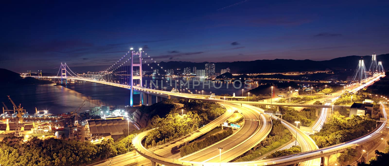 highway bridge at night in hong kong