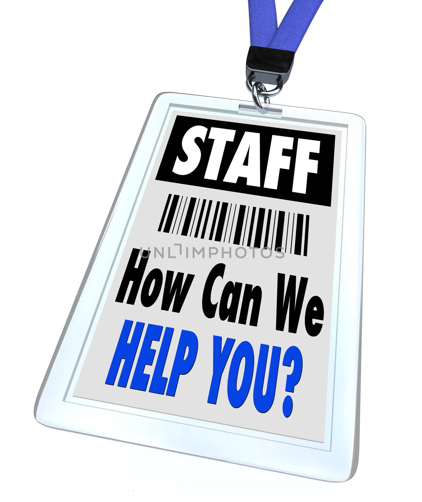A badge and lanyard with printed pass reading Staff and How Can We Help You