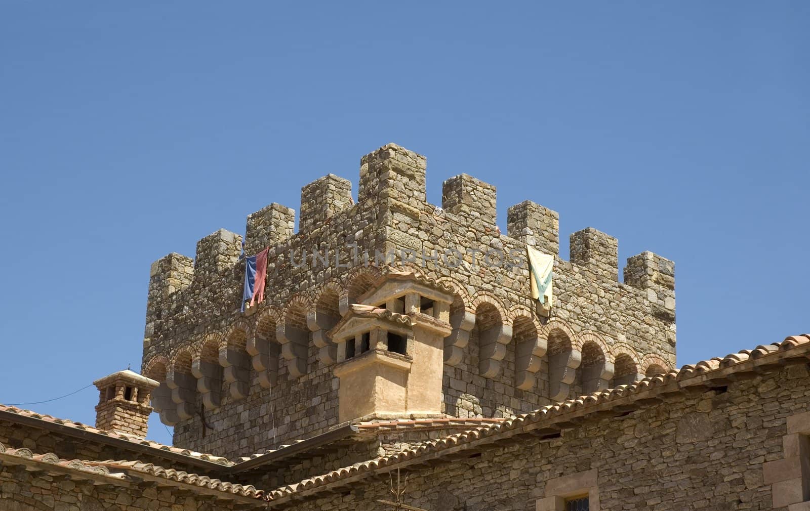 Copy of a Medieval Tuscan castle in a terraced vineyard in the hills of Northern California 