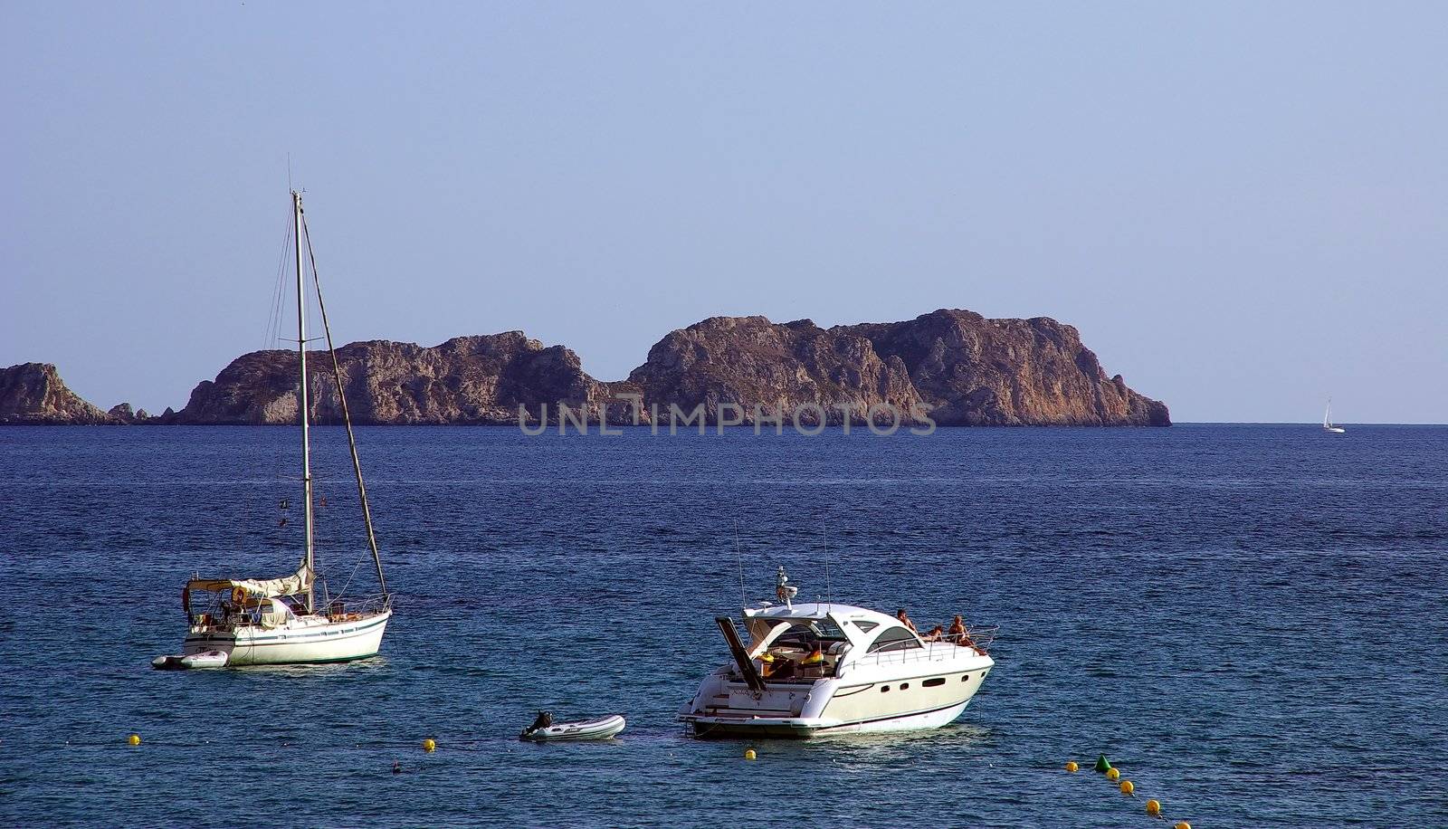 Bay on Majorca with ships in the background