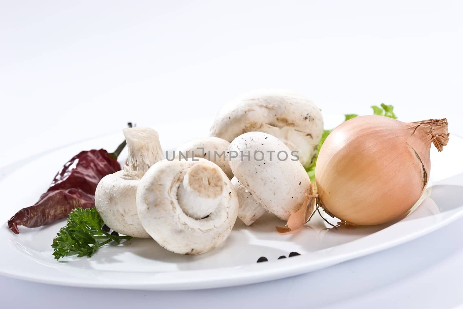 food series: some mushrooms on the white plate
