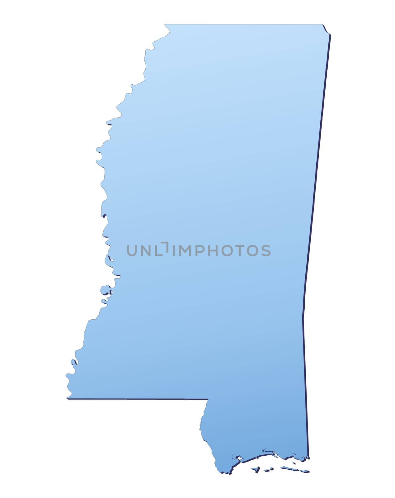 Mississippi(USA) map filled with light blue gradient. High resolution. Mercator projection.
