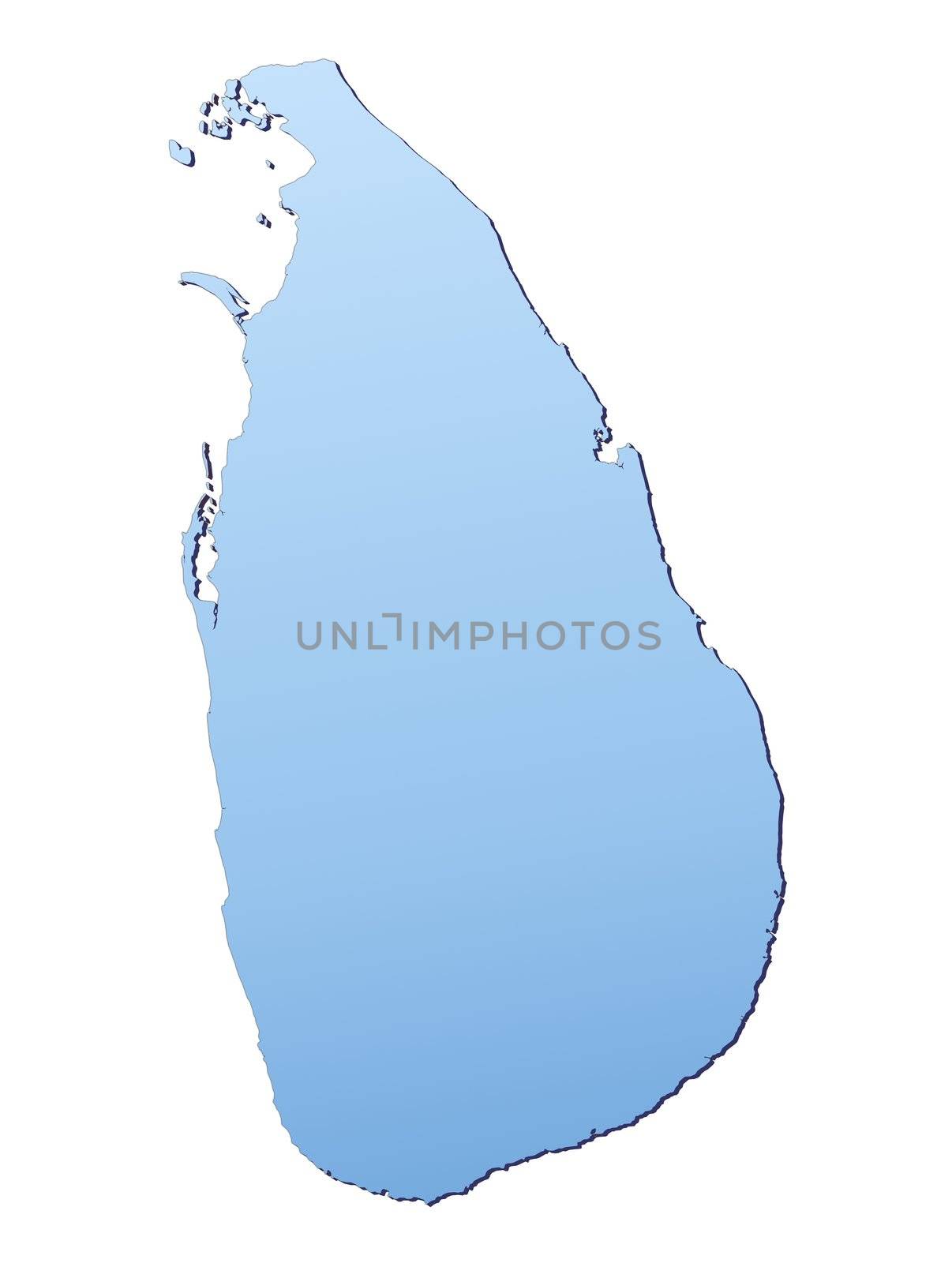 Sri Lanka map filled with light blue gradient. High resolution. Mercator projection.