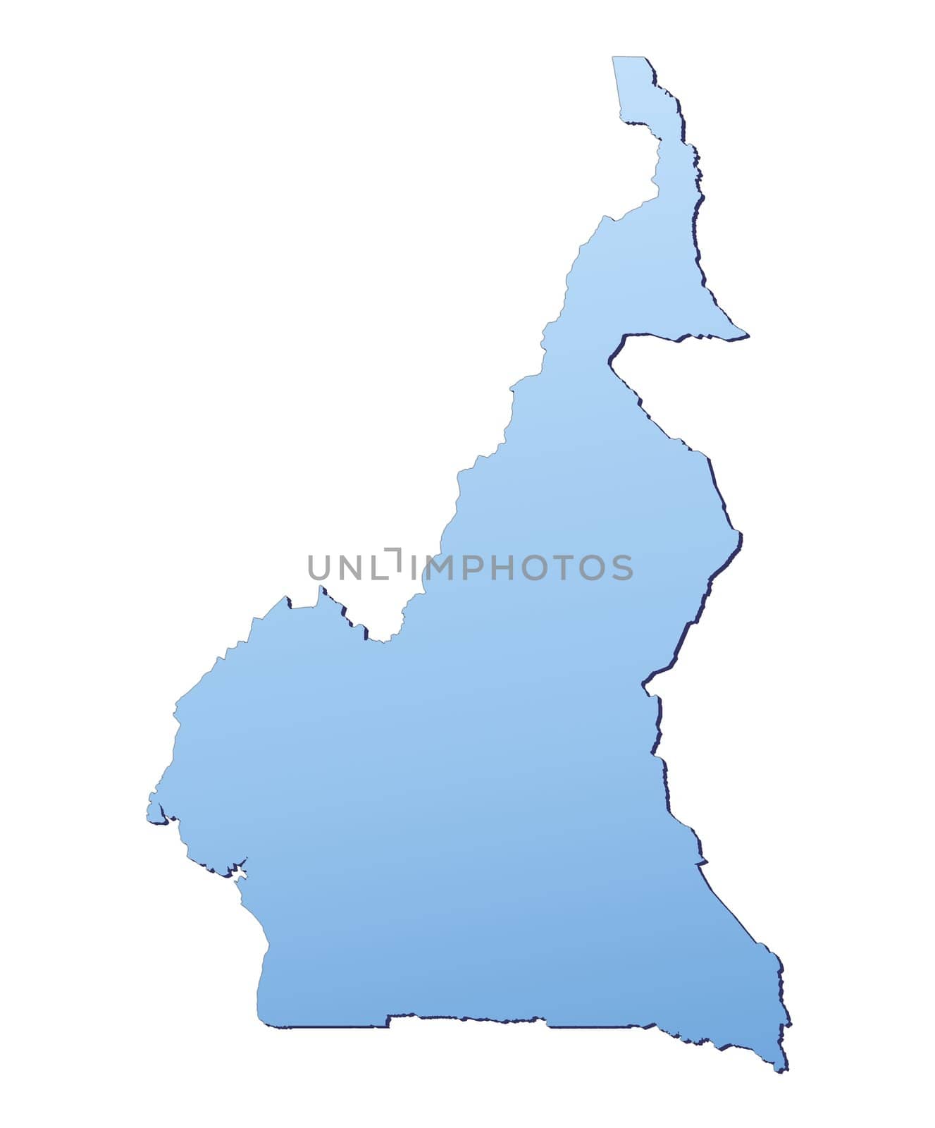 Cameroon map filled with light blue gradient. High resolution. Mercator projection.