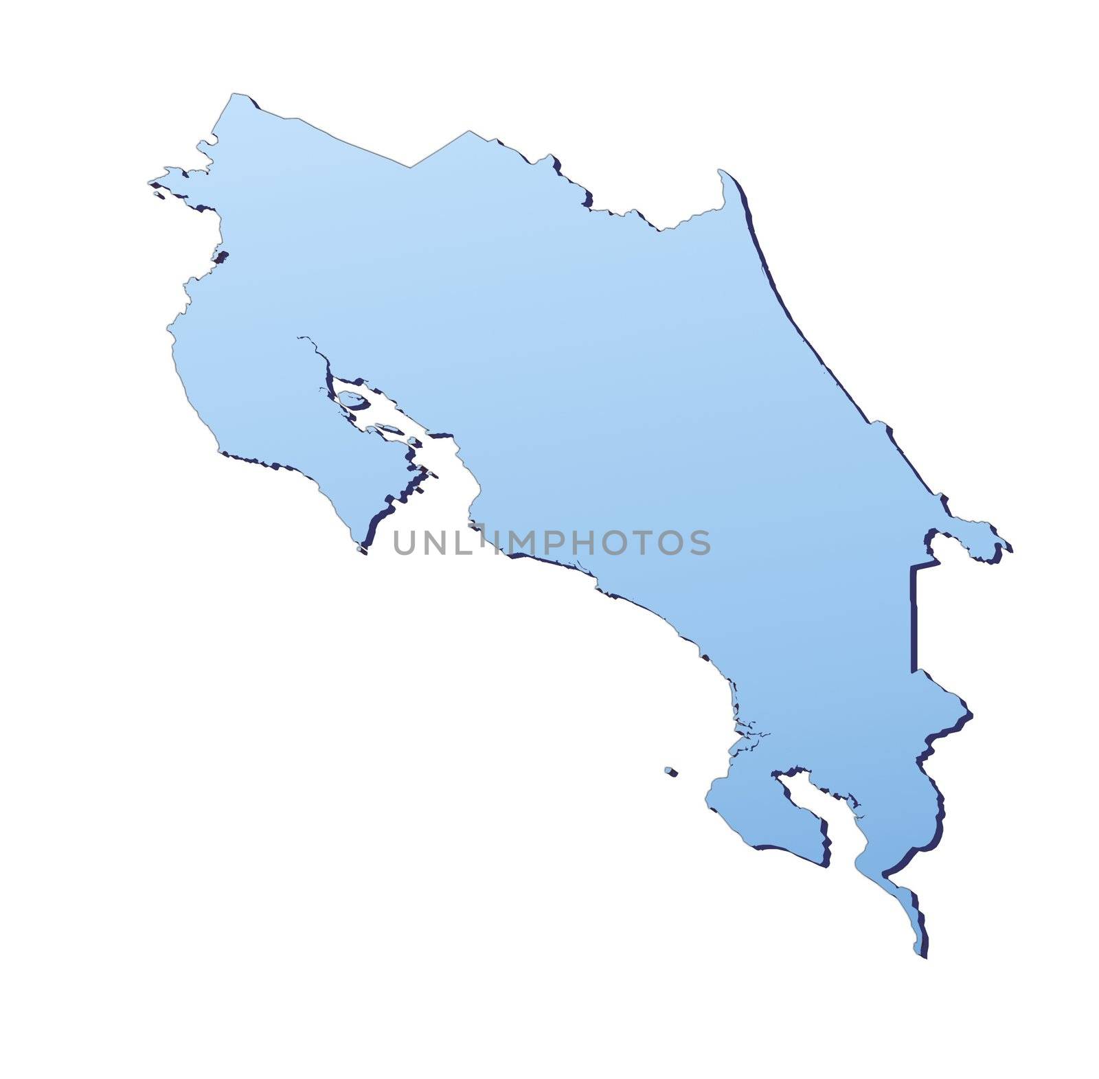 Costa Rica map filled with light blue gradient. High resolution. Mercator projection.