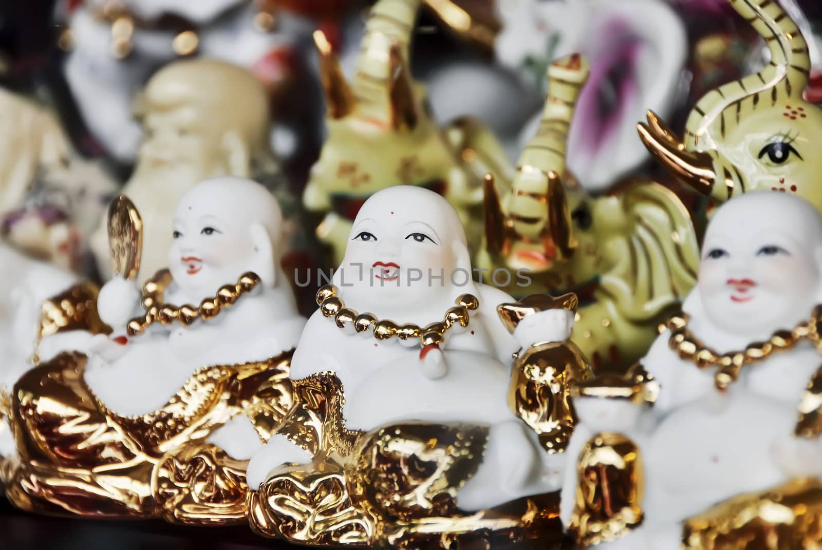 White Buddha for sale in a store in Chinatown 