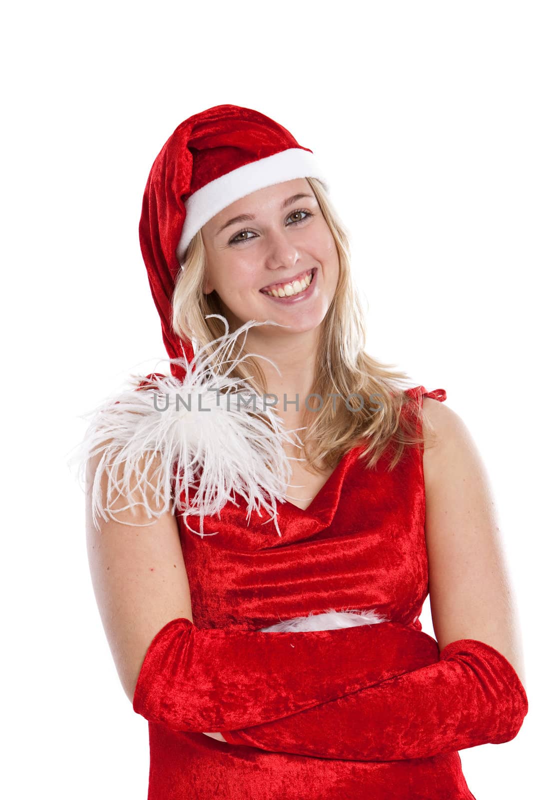 Beautiful woman smiling in santa outfit