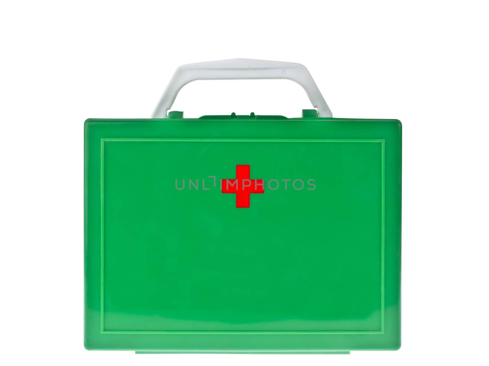 Green first aid kit box against a white background