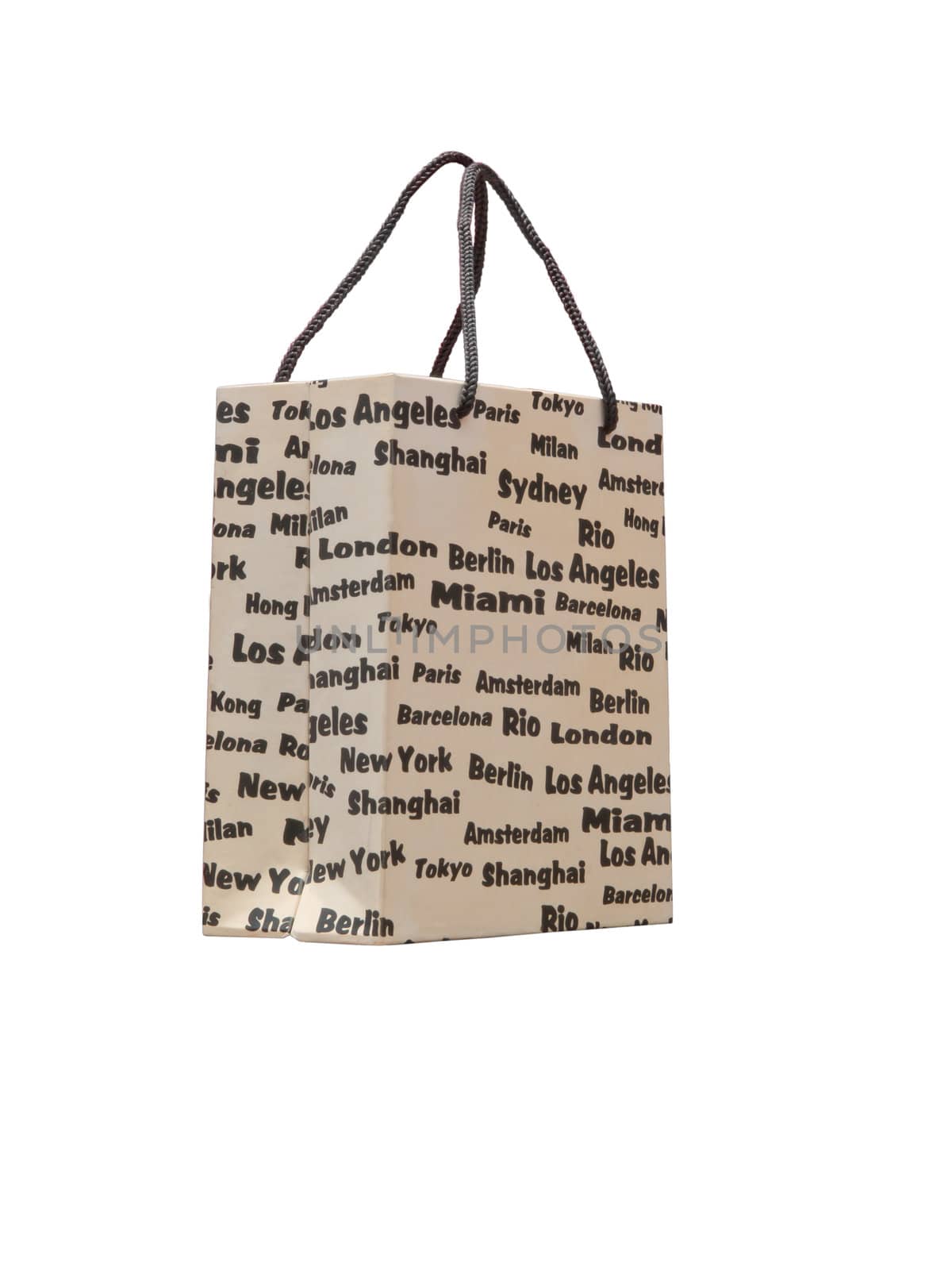 country names  on paper bag isolated