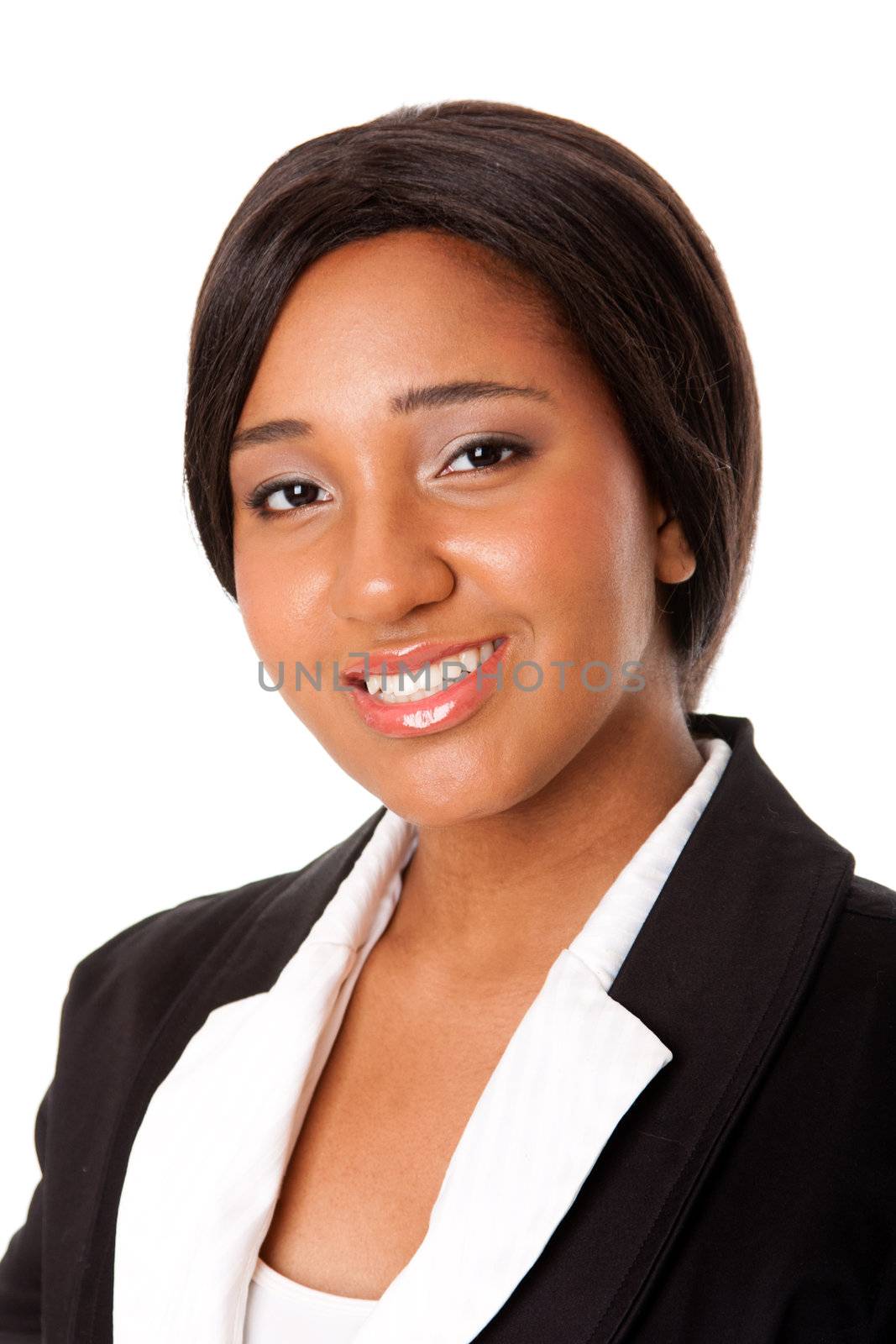 Portrait of a beautiful happy smiling corporate business woman, isolated.