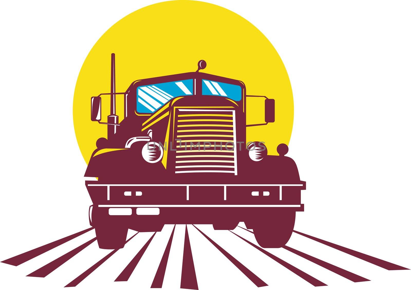 illustration of a container truck lorry done in retro style on isolated background