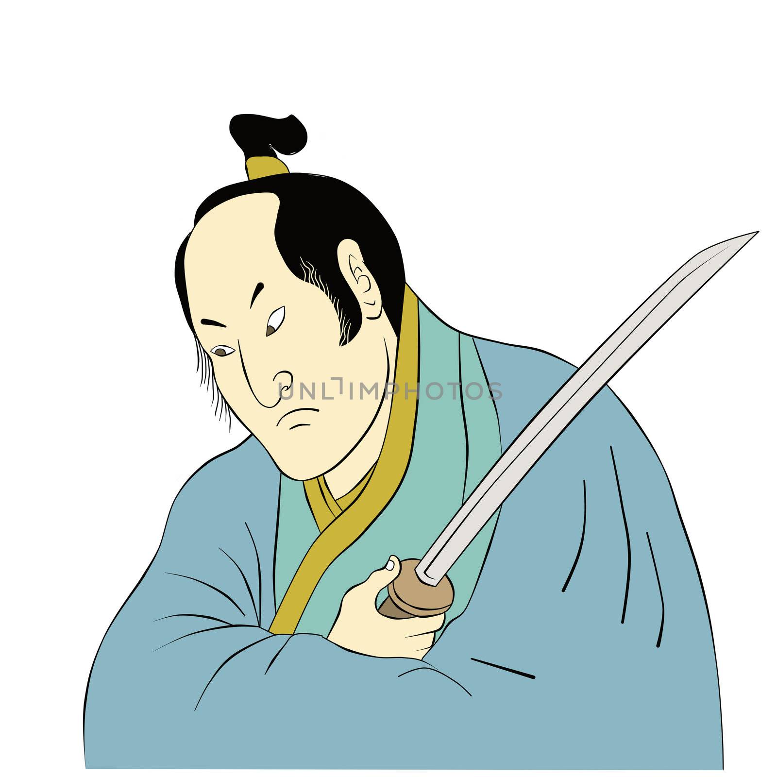 Samurai warrior with katana sword fighting stance by patrimonio