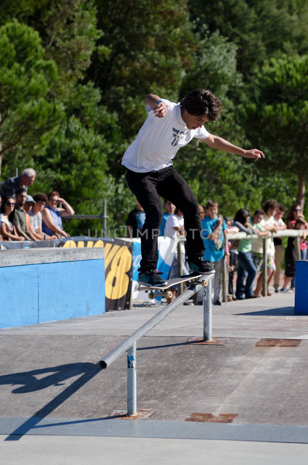 ILHAVO, PORTUGAL - SEPTEMBER 04: Duarte Pombo during the 2nd Stage of the DC Skate Challenge on September 04, 2011 in Ilhavo, Portugal.