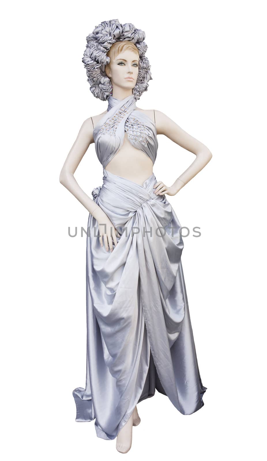 Female beautiful dress on a mannequin on a white background