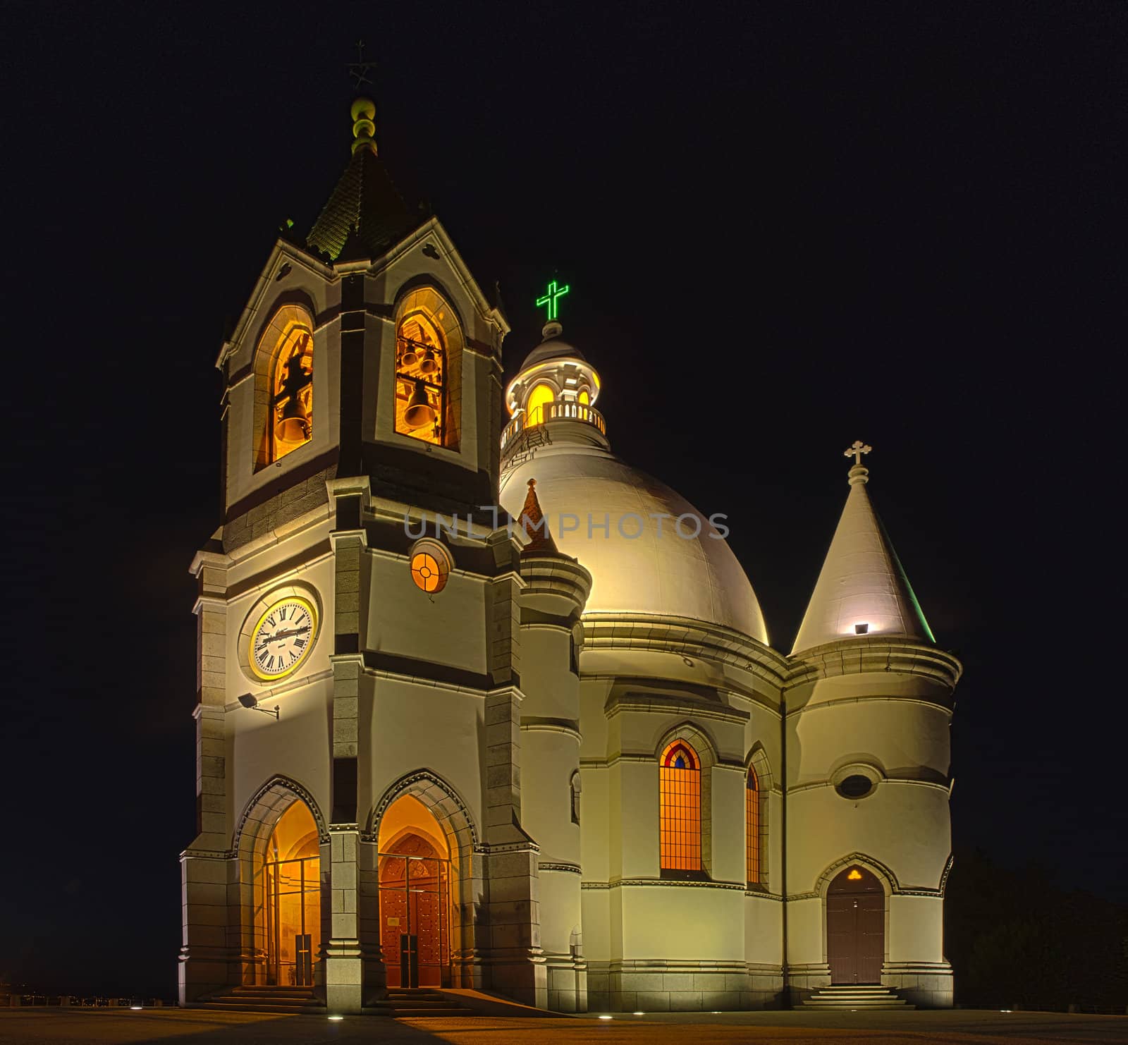 Night view of Sameiro santuary at Penafiel, Portugal.