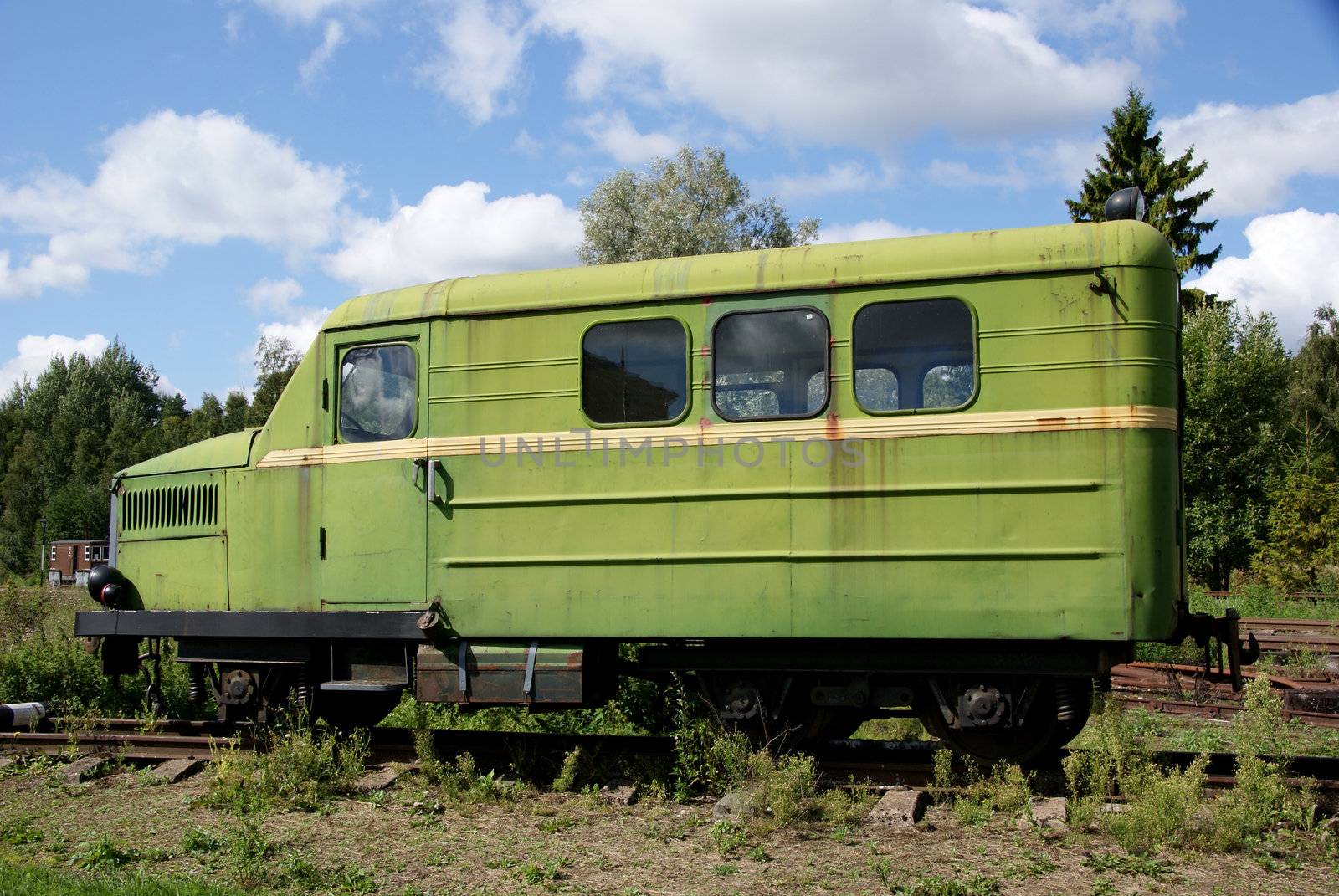 The railway car for transportation  of workers in career