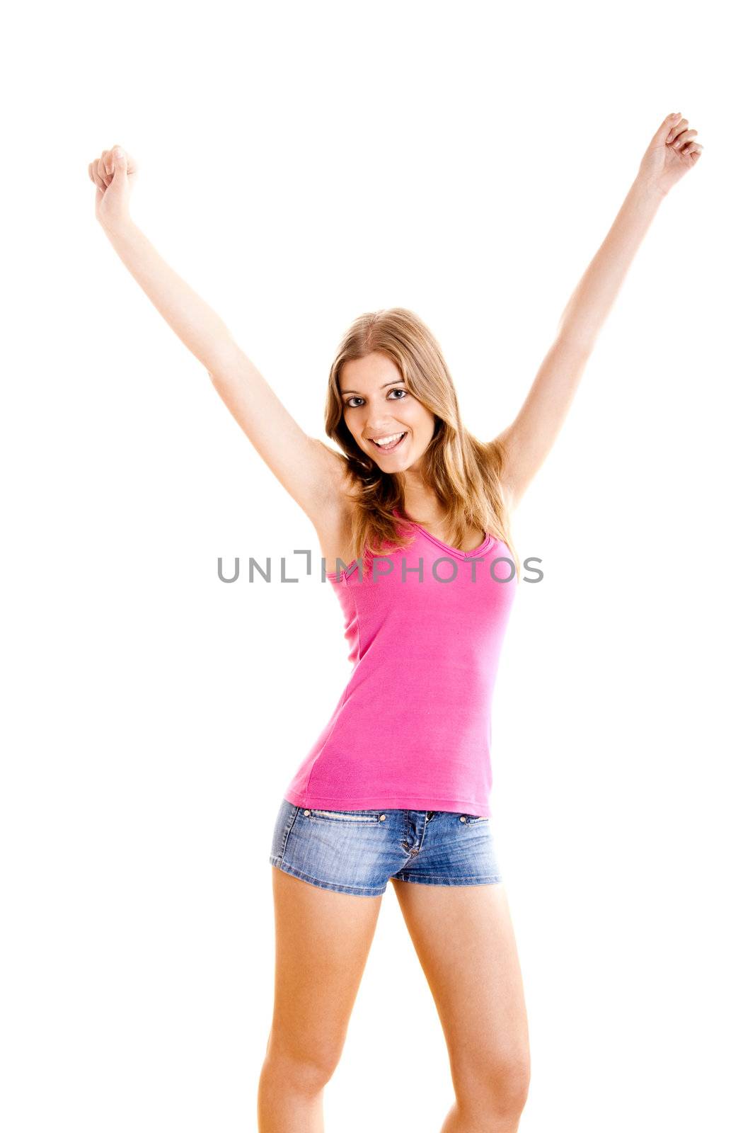 Portrait of a happy young woman isolated on white background