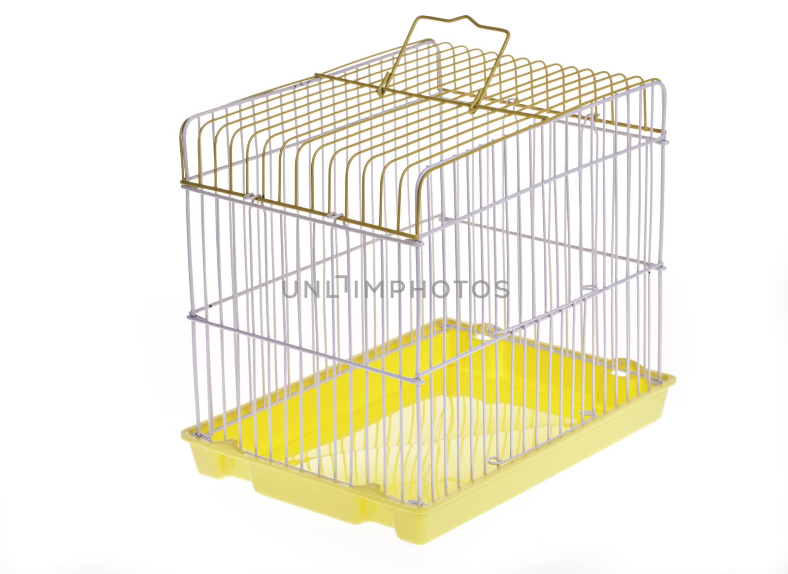 Empty Yellow bird cage side overlooking