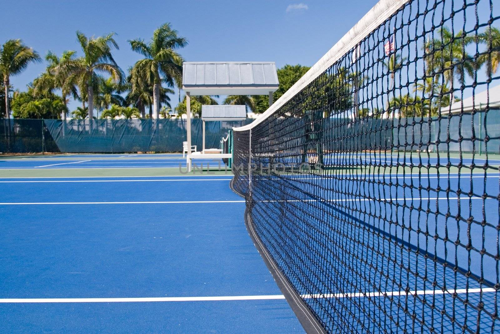 Resort tennis club and tennis courts with balls