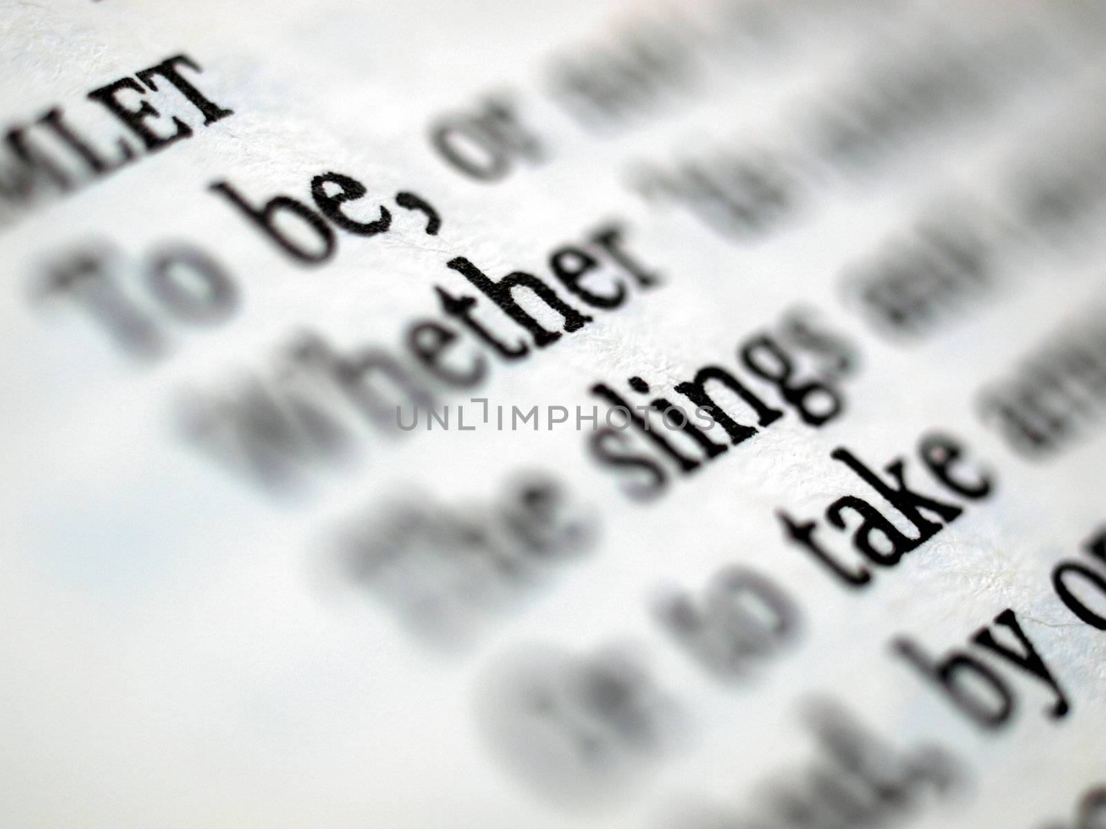 Detail of Shakespeare's Hamlet book page - selective focus