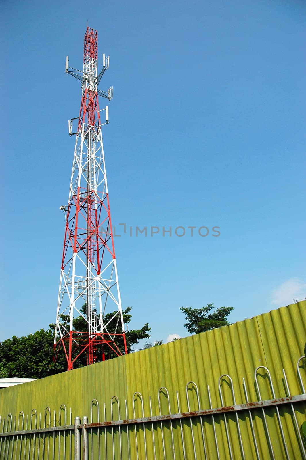 view up on mobile operator communication tower