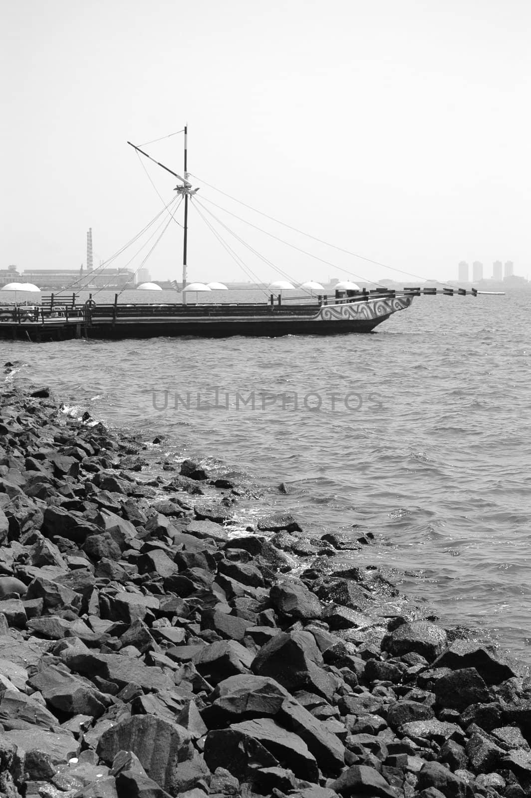 panoramic view of ancol beach in jakarta, indonesia