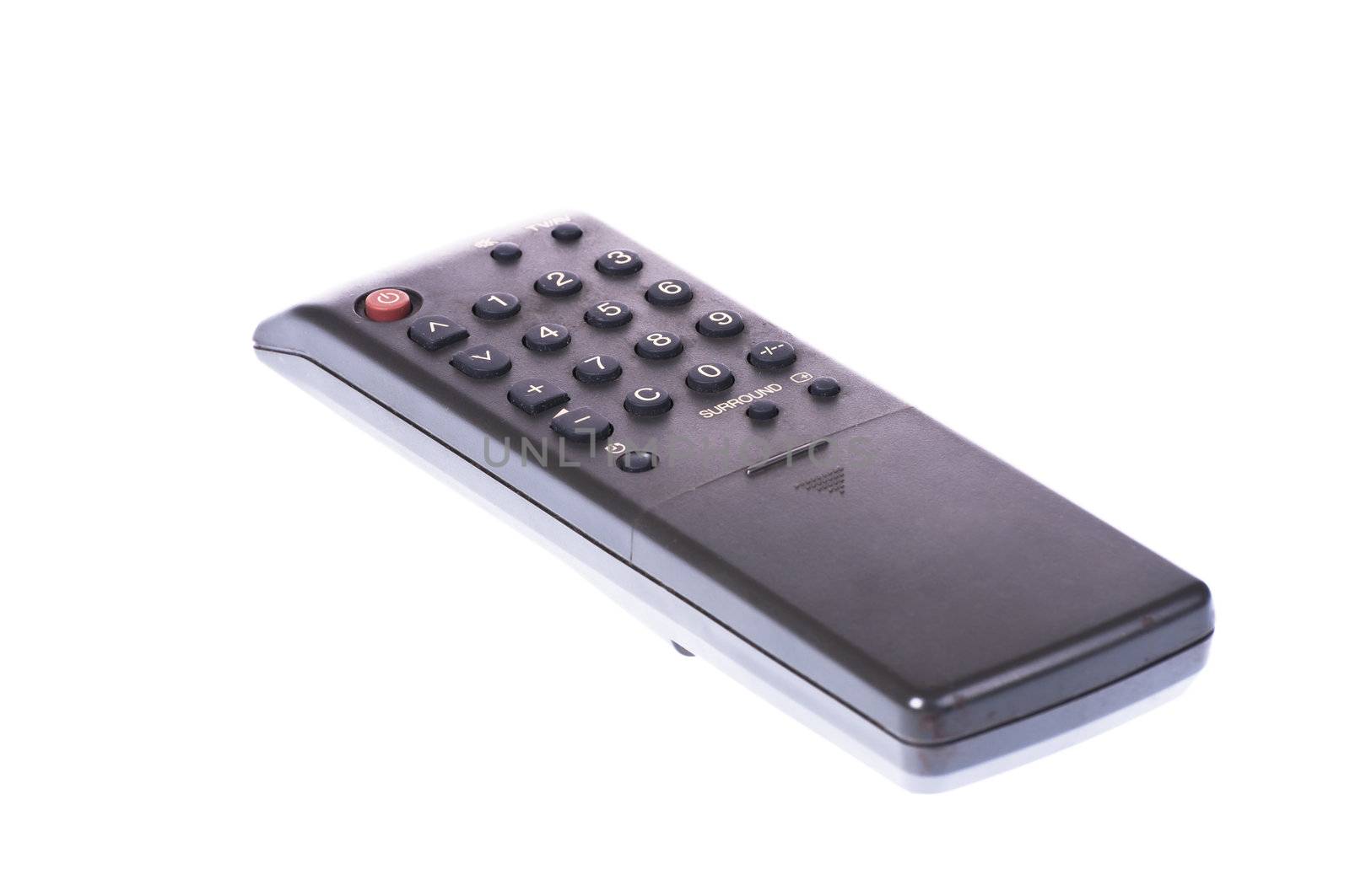 Black old  TV remote isolated on white background