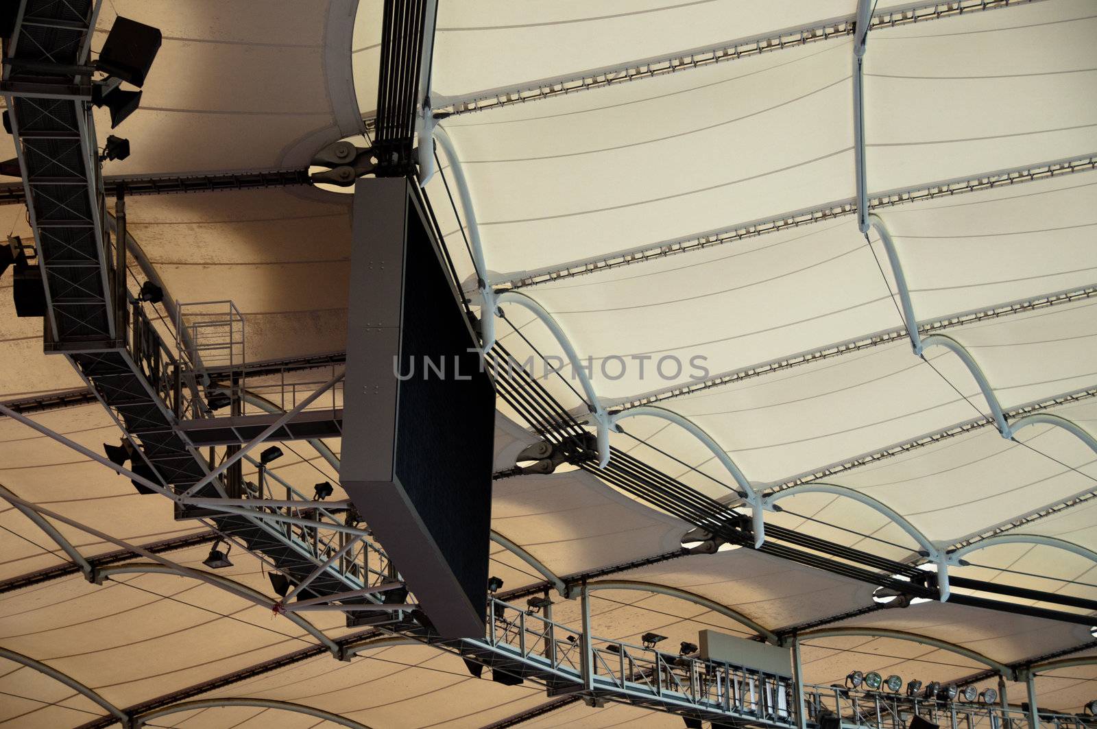Massive roof construction of the soccer stadium in Stuttgart, Germany