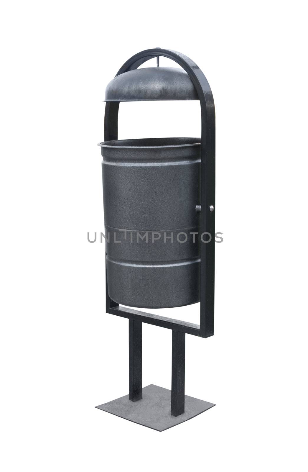 Black street dustbin isolated over white background