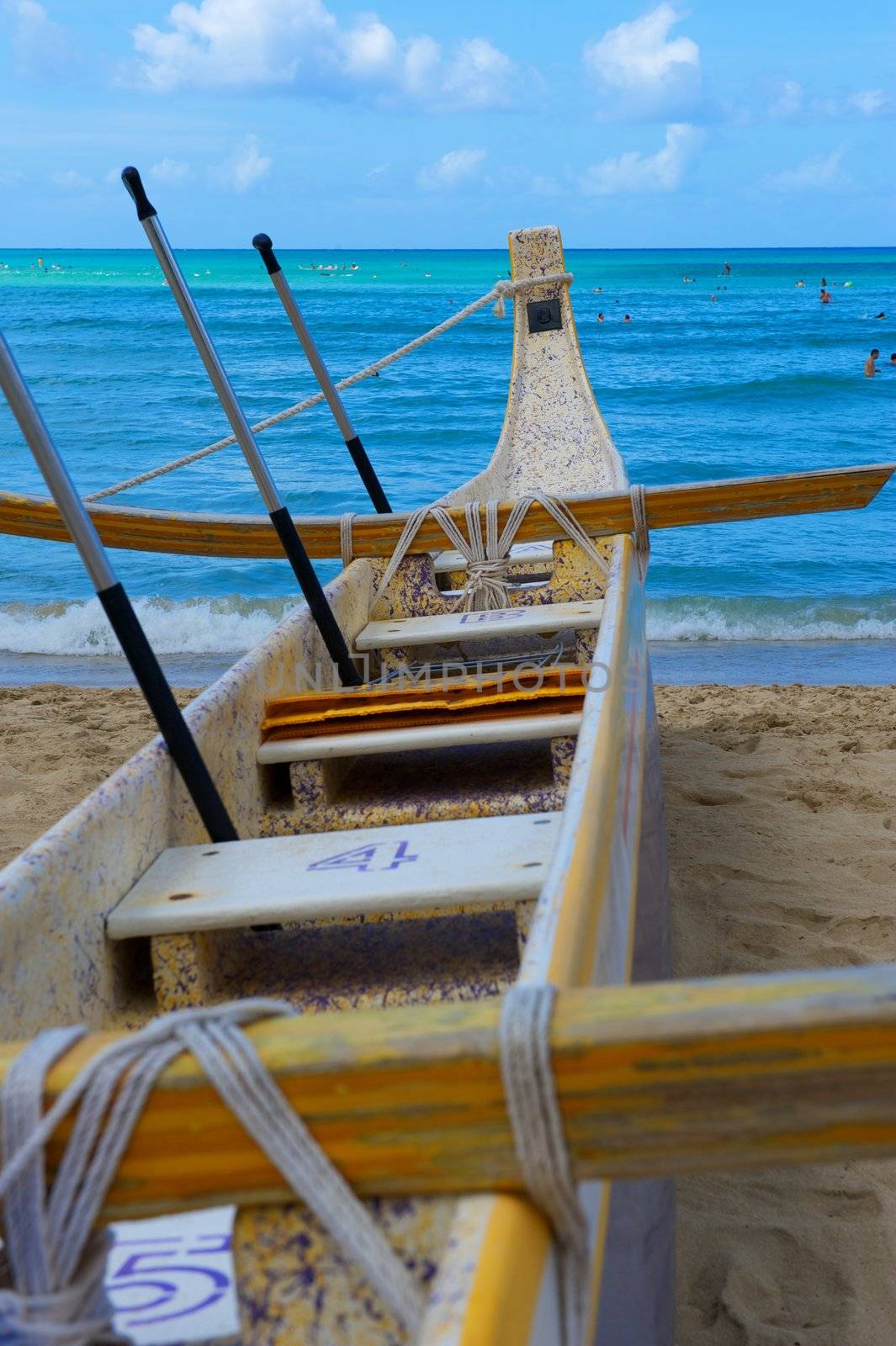 Canoe Beached on Waikiki Beach by pixelsnap