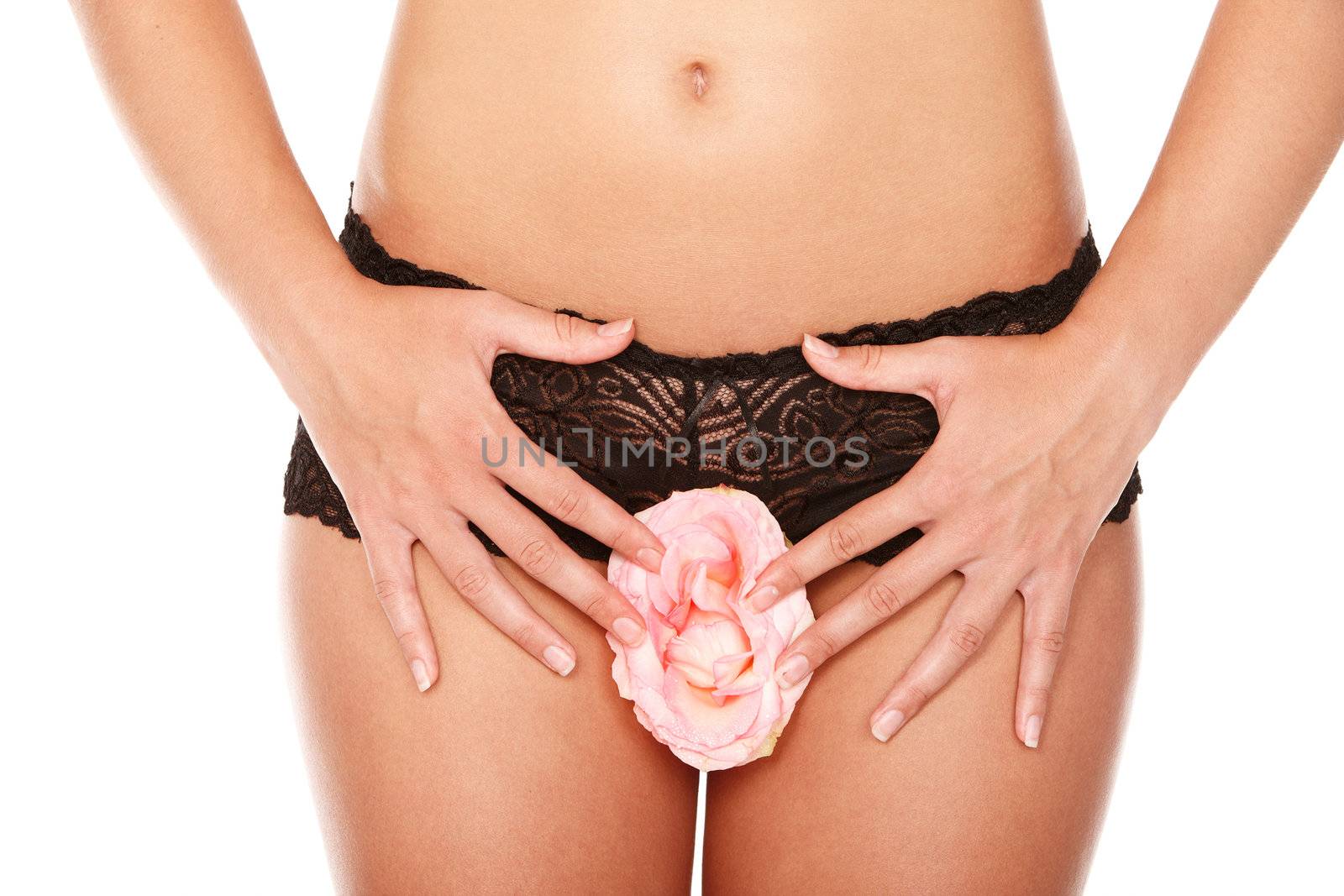 Young woman buttocks over isolated white background