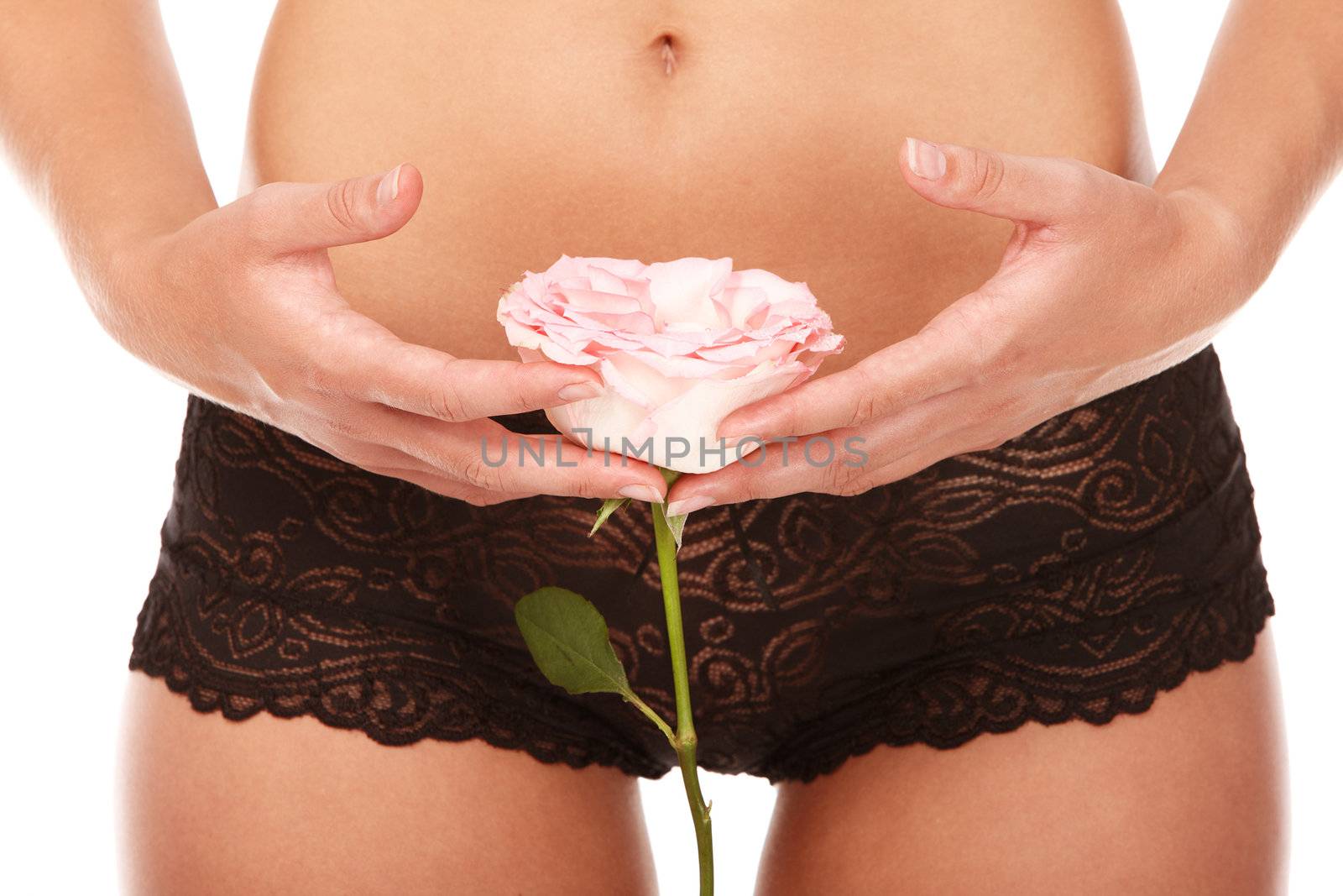 Young woman buttocks over isolated white background