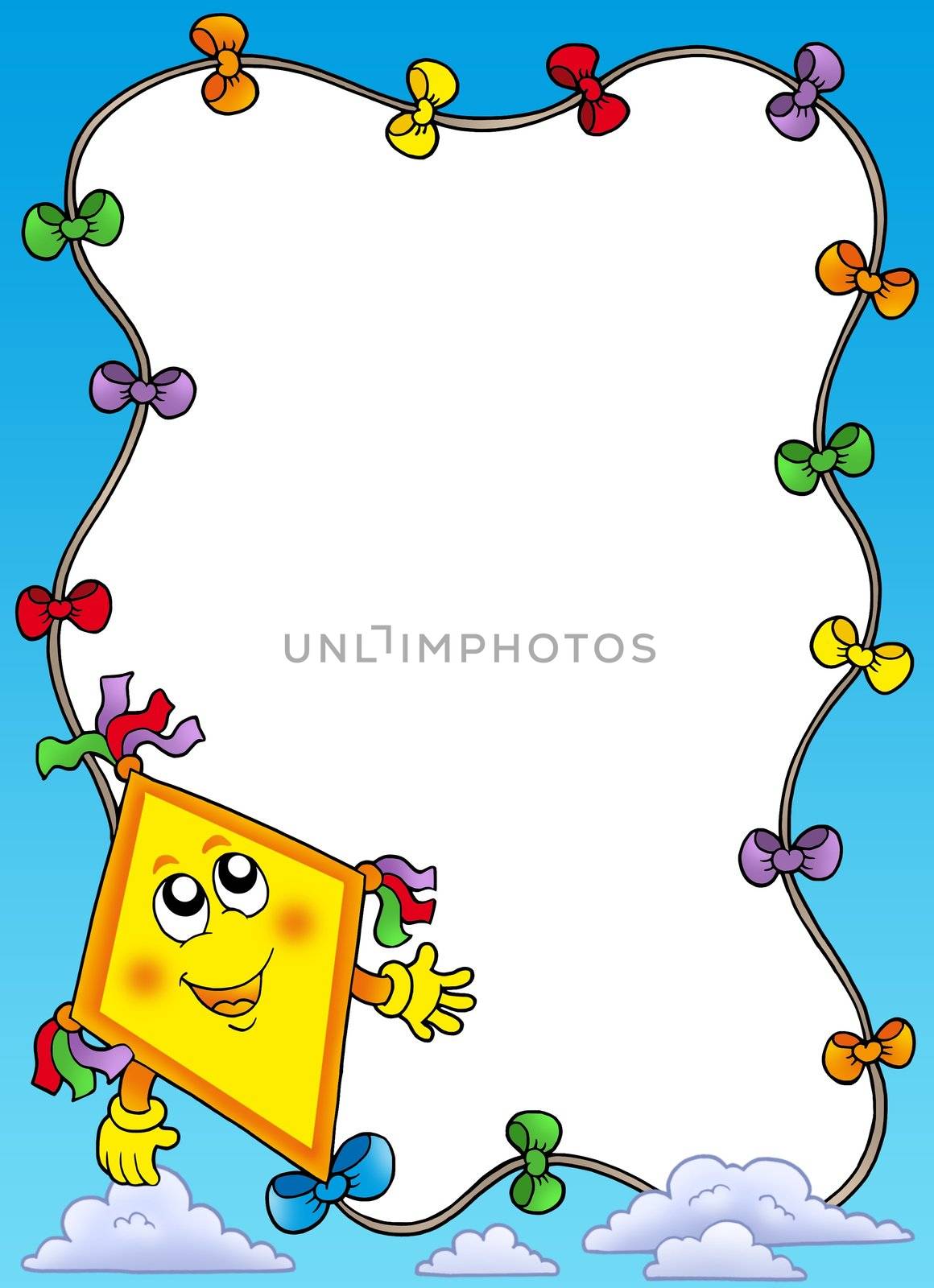 Autumn frame with flying kite - color illustration.