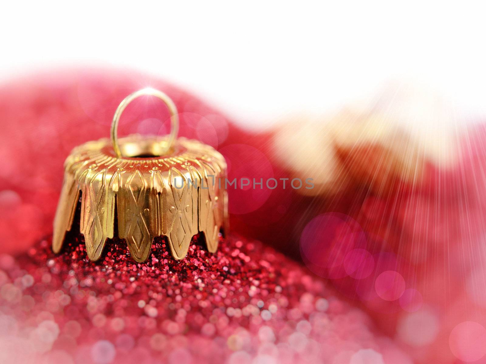 Christmas baubles on red background