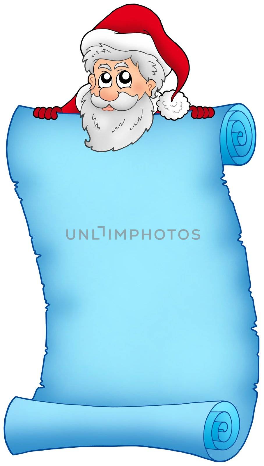 Christmas blue scroll with Santa 2 - color illustration.