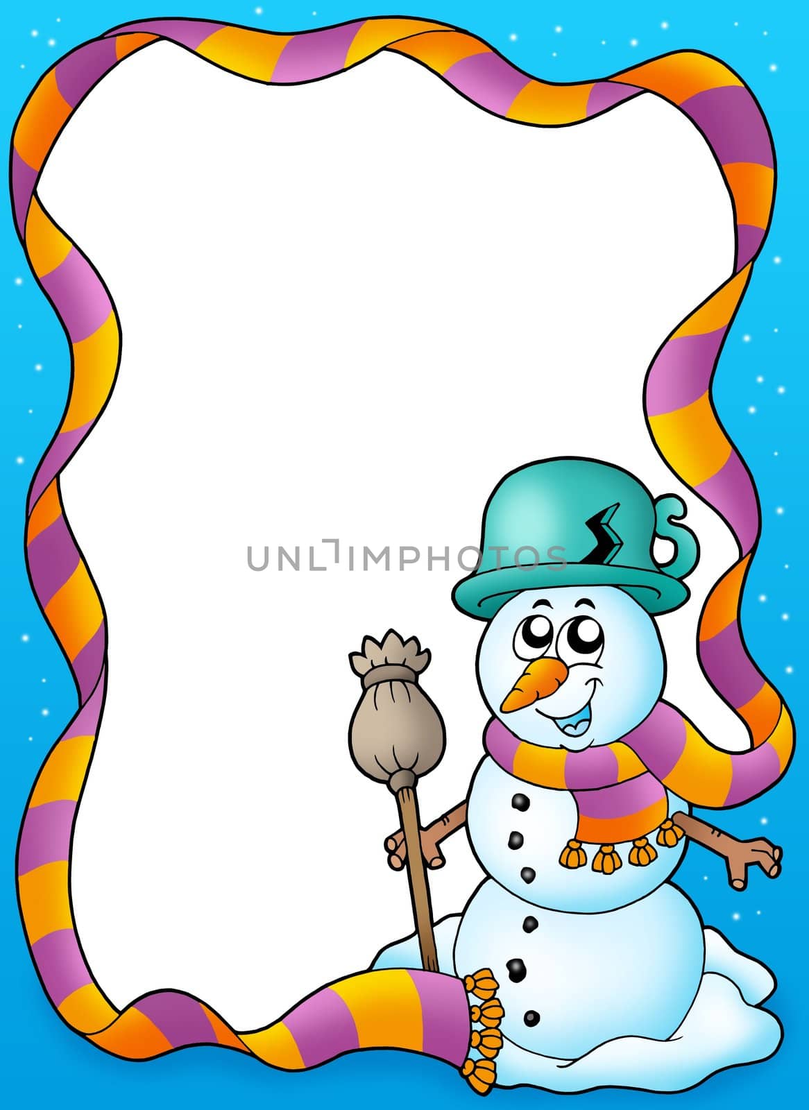 Winter frame with cute snowman by clairev