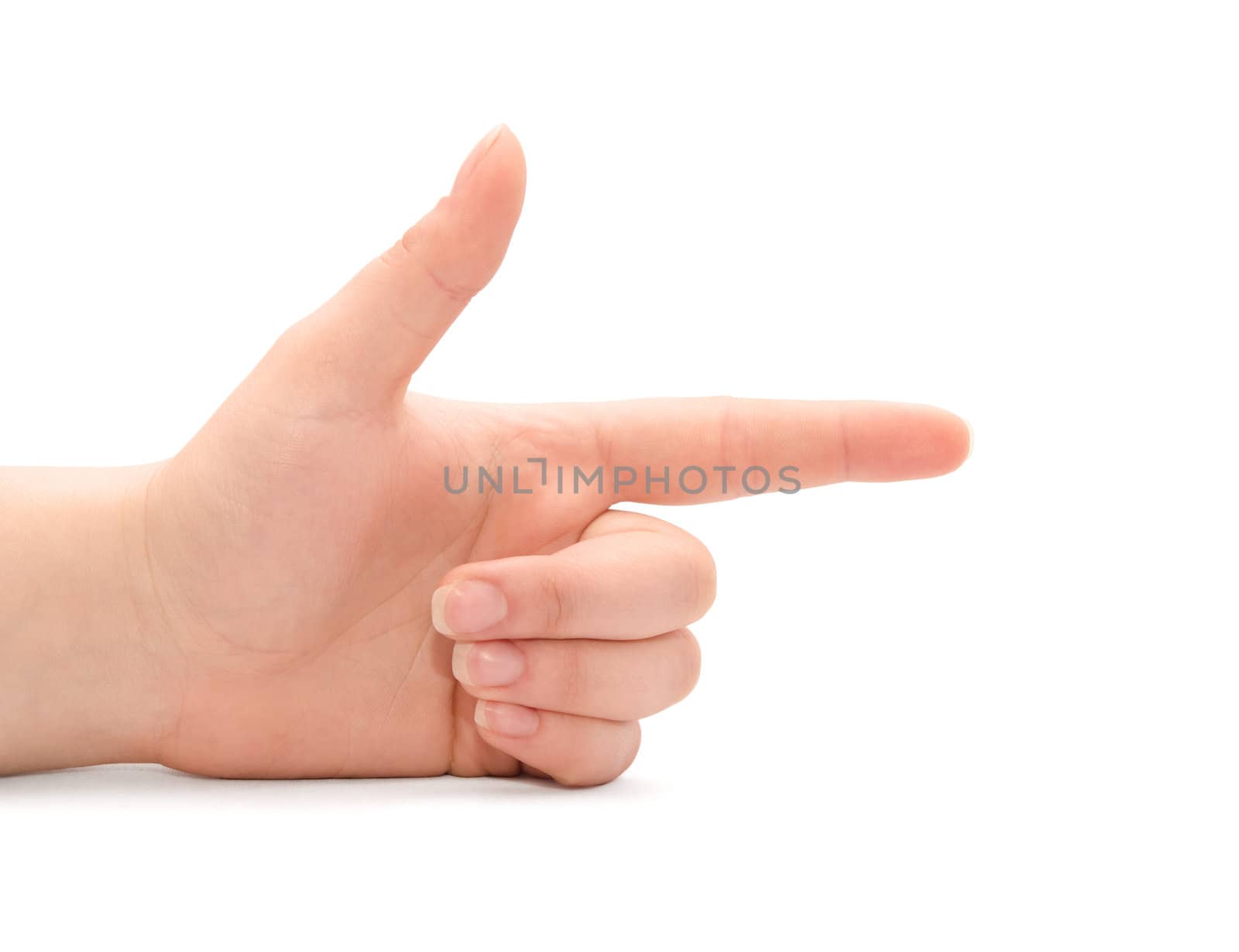 Human hand pointing isolated on white background