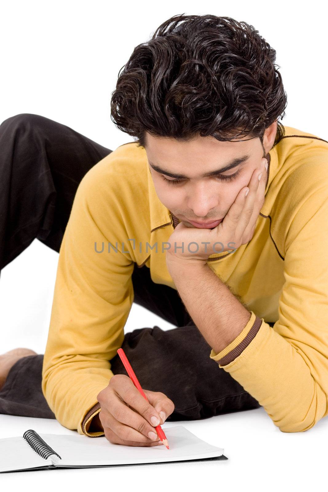 Person having enjoying with writing sitting on the flour  