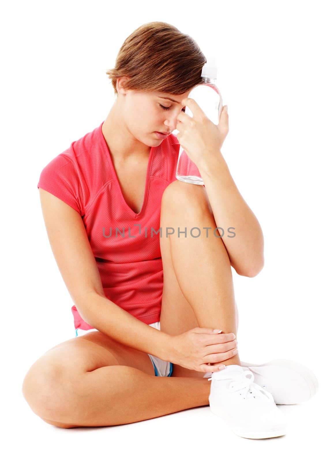 Young Fitness Woman in Red Shirt Isolated on White by cardmaverick