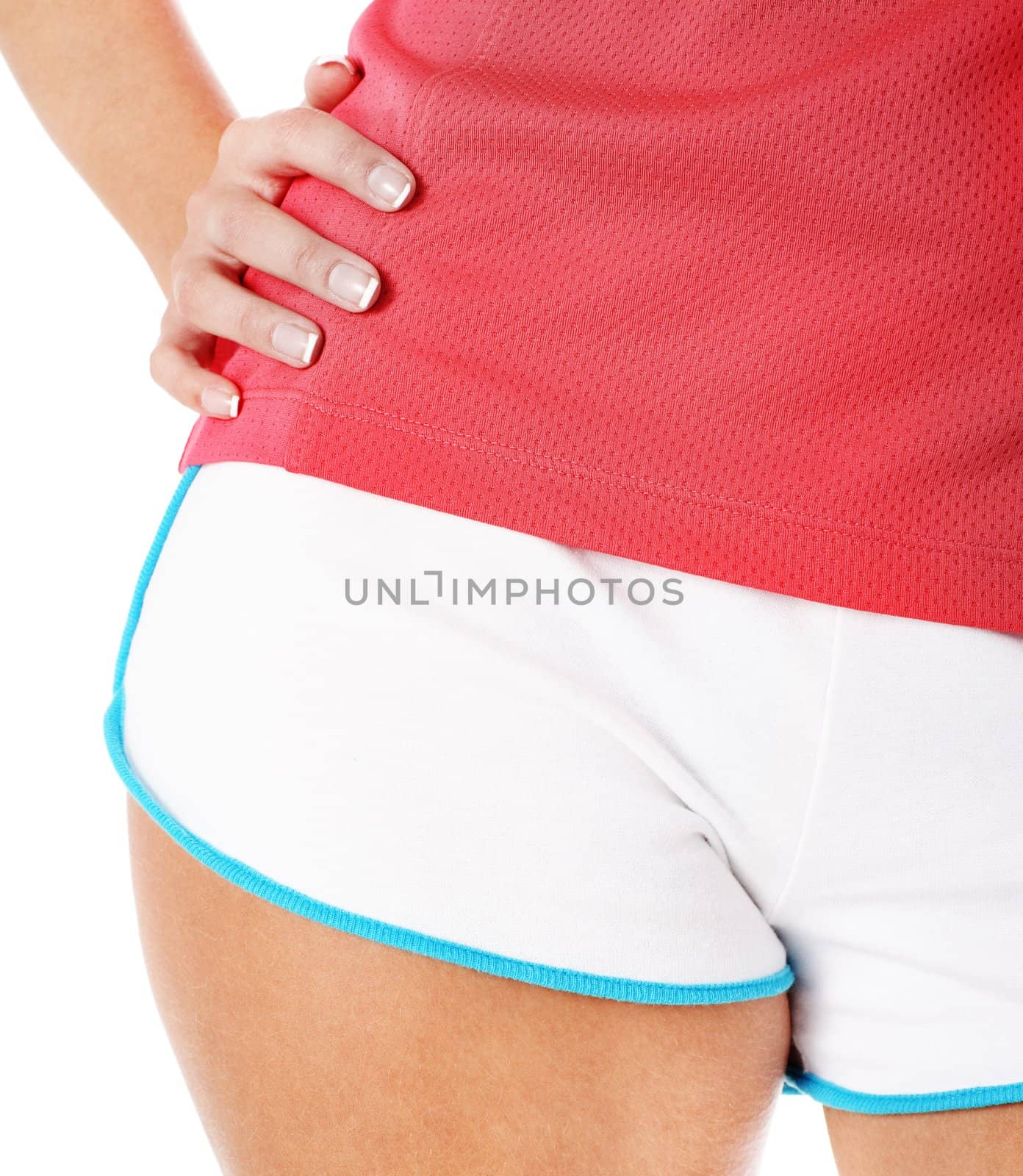 Close up of young athletic womans midsection, from a complete series of photos.