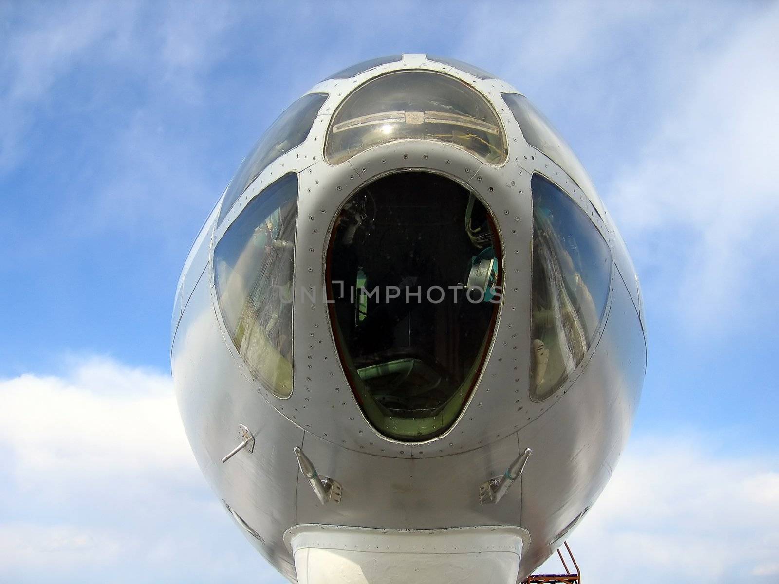 Nose or cockpit of old jet plane